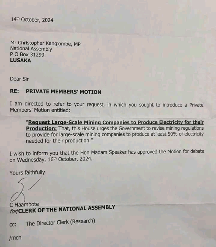 National Assembly to Debate Motion on Mining Companies Producing Own Electricity