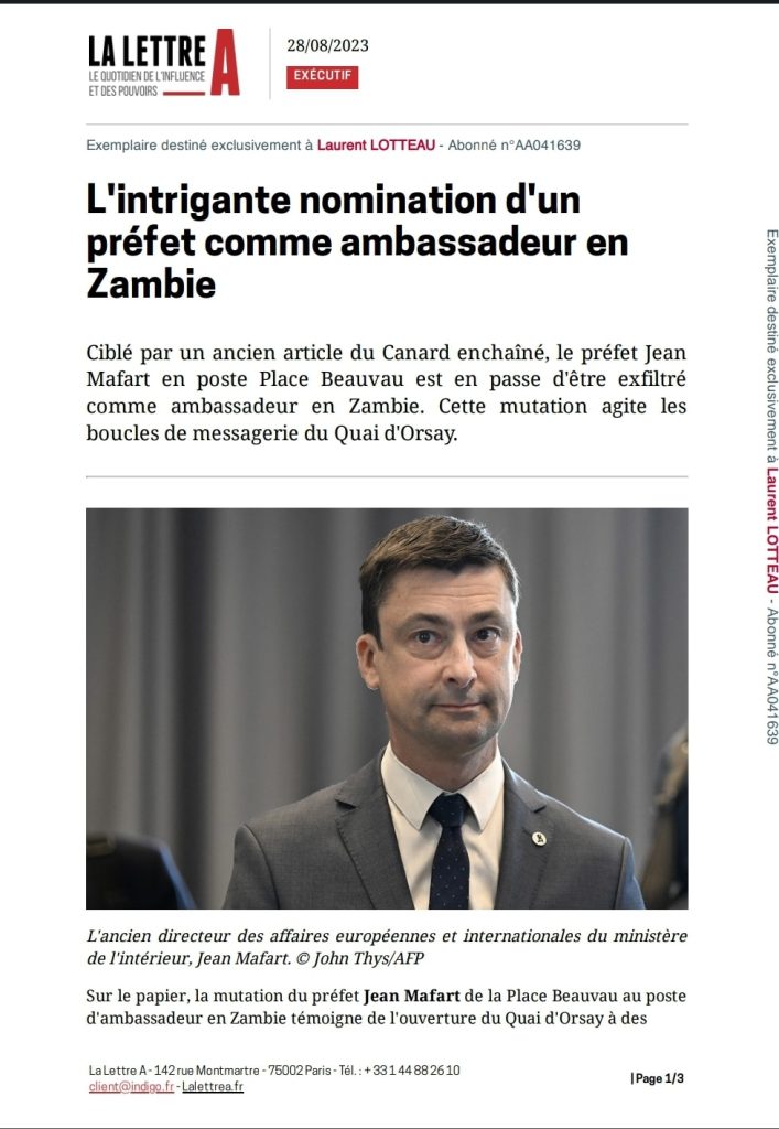 Decline Recognition Of New French Ambassador To Zambia Amb. Emmanuel