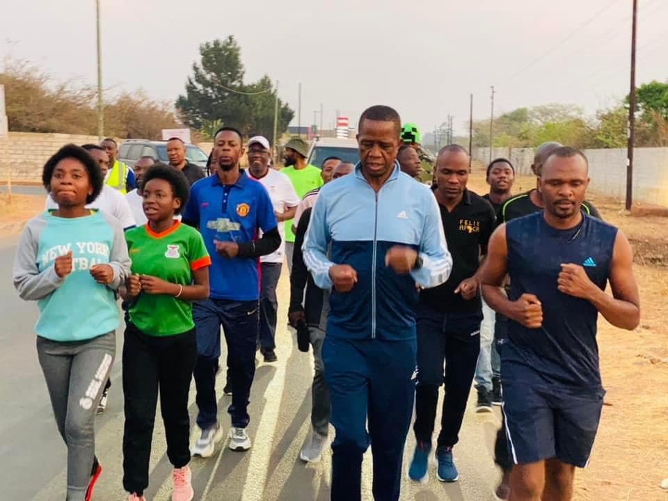 PICTURES Edgar Lungu doing his Saturdays routine of keep fit walk and