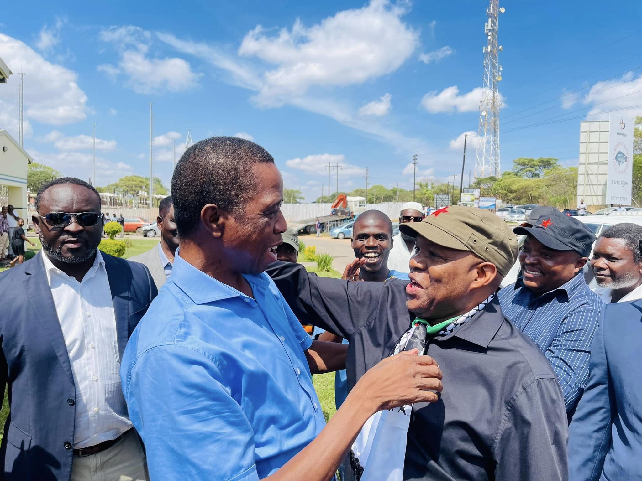 Edgar Chagwa Lungu with Fred M’membe at ibex police station where the