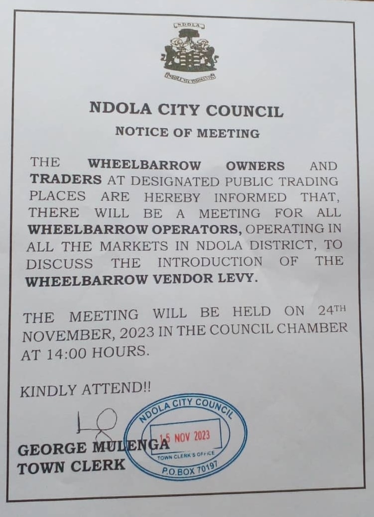 Ndola City Council introduces Wheelbarrow Levy The Zambian Observer