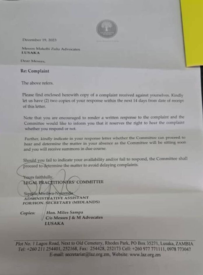 Law Association of Zambia summons Makebi Zulu to appear before a