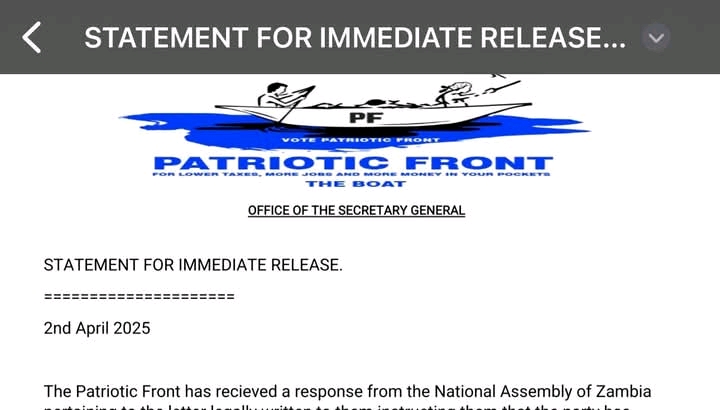 The&nbsp; speaker has refused to remove Chabinga & Anthony Mumba and replace them with Hon Mulenga Kampamba & Hon Brenda Nyirenda as Leader of Opposition & Opposition Whip respectively-Miles&nbsp; SAMPA’s PF