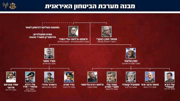 IDF RELEASES CHART OF TARGETED IRANIAN MILITARY FIGURES