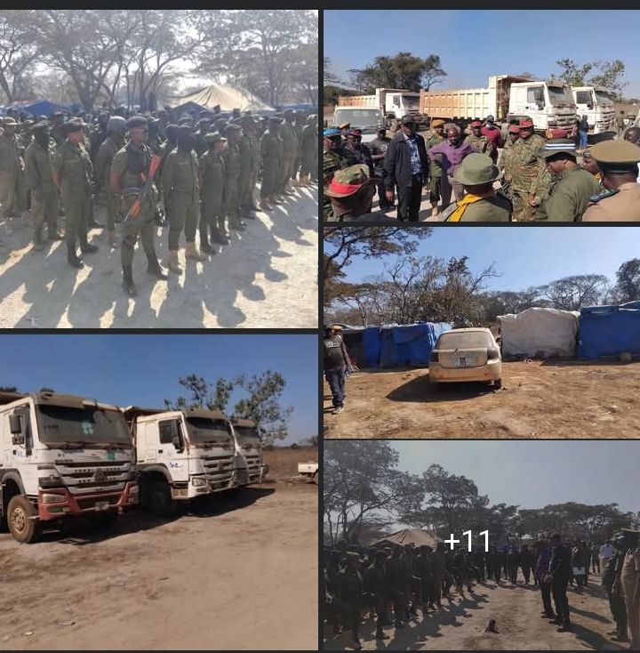 FIVE MILITARY GUNS, 6 TIPPER TRUCKS, 250 SCANNERS & GOLD DETECTORS, OVER 20 PRIVATE VEHICLES, ONE EXCAVATOR CONFISCATED BY POLICE AS GOVT MOVES IN TO HALT ILLEGAL MINING ACTIVITIES AT MUFUMBWE’S KIKONGE AREA ON SUNDAY