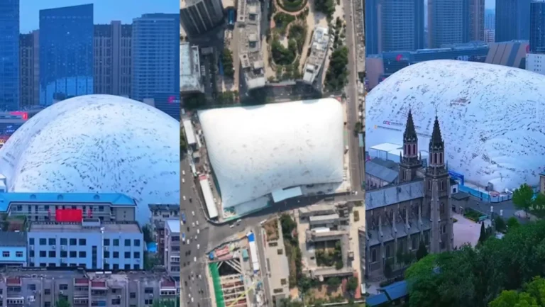Chinese city inflates giant dome over construction site to stop noise and dust pollution