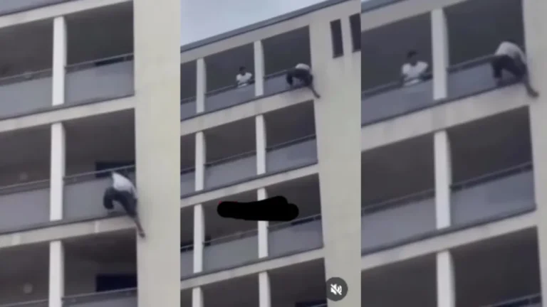 Shocking moment man escaped from 8th floor balcony after husband of the woman he visited returned home