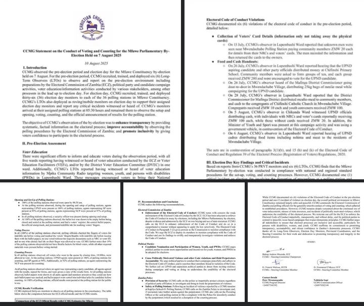 CCMG CONCERNED OVER ECZ’S WEAK ENFORCEMENT OF ELECTORAL CODE OF CONDUCT IN RECENT BY-ELECTIONS