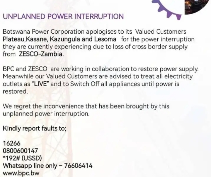 ZESCO SUDDENLY LOADSHEDS BOTSWANA!