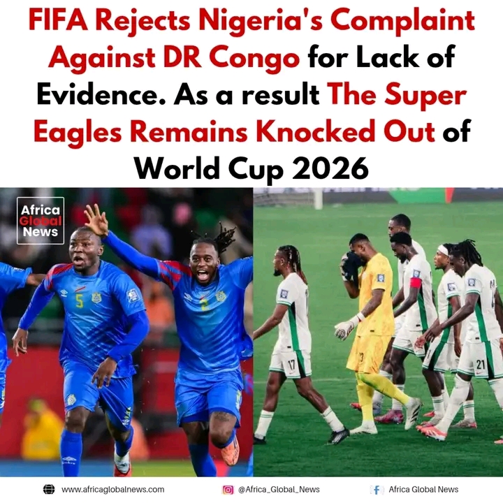 FIFA has rejected Nigeria’s complaint against DR Congo
