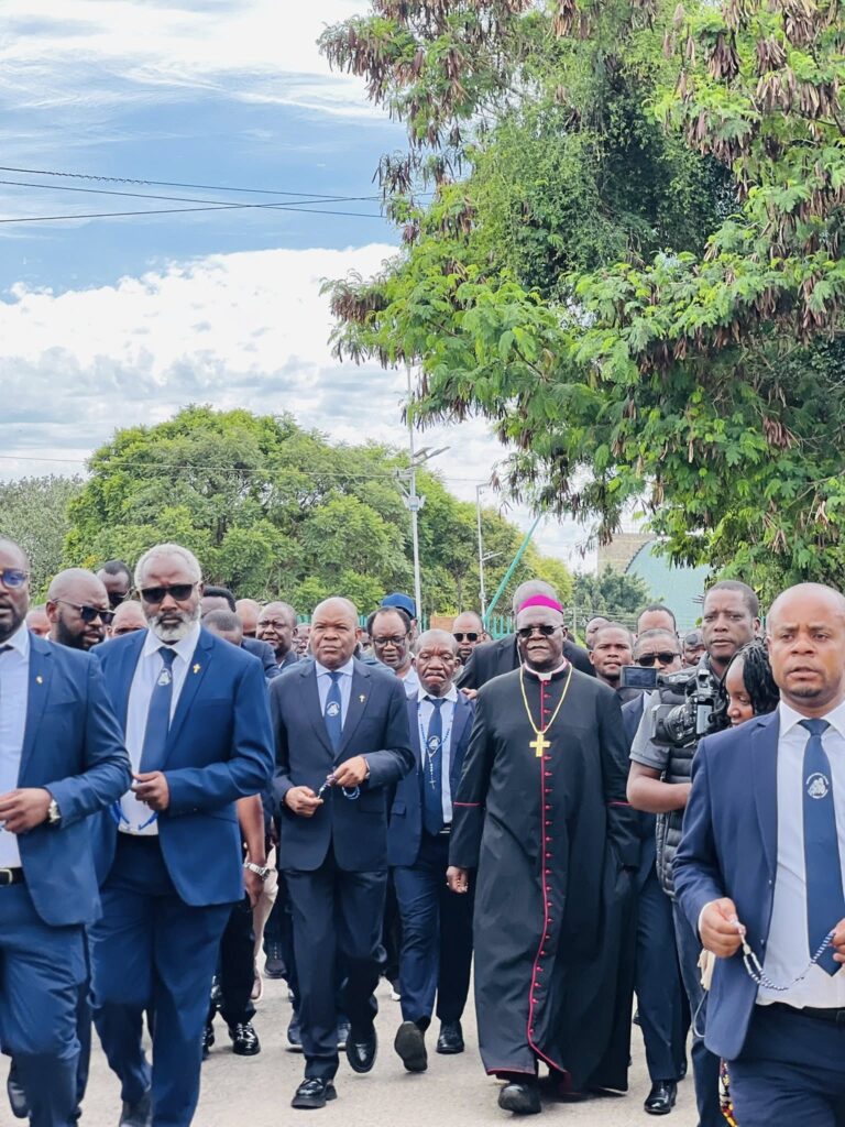 PHOTOS: Archbishop Alick Banda walks from the Cathedral of the Child Jesus to DEC escorted by opposition leaders and their supporters
