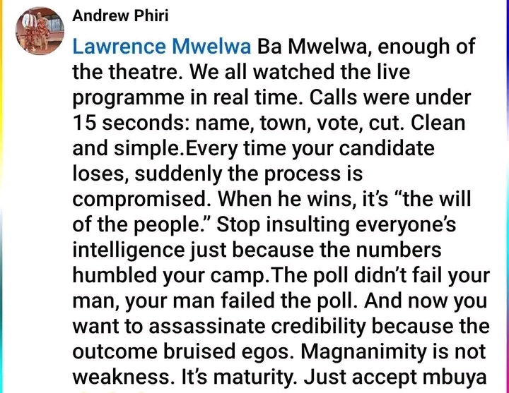 Be humble and Accept Defeat,Readers, Critics Tell Dr. Lawrence Mwelwa