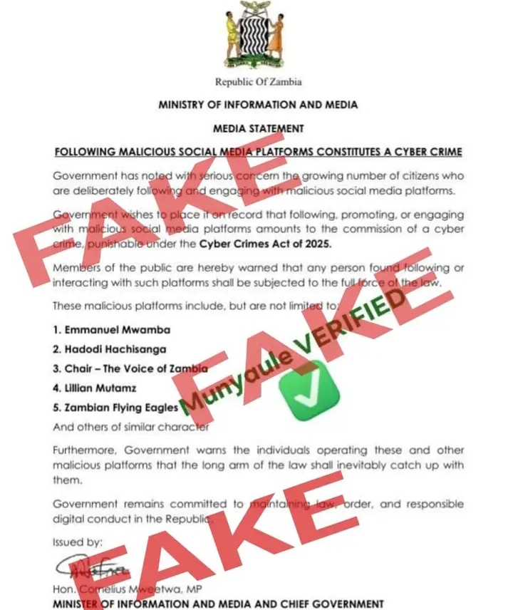 Letter manufactured by Mundubile’s camp is fake, a Forgery and a Criminal Offence- Amb. Emmanuel Mwamba