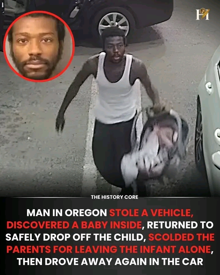 Man Stole a vehicle, discovered a baby inside, returned to safely drop off the child, scolded the parents for leaving the infant alone , then drove away again in the car