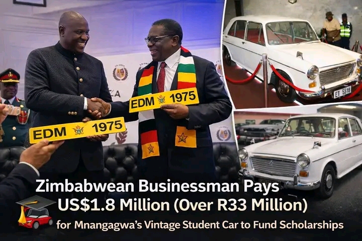 Zimbabwean Business Tycoon Pays Over R33 Million for President Emmerson Mnangagwa’s Old Student Car — Money Set to Fund Scholarships for Future Leaders
