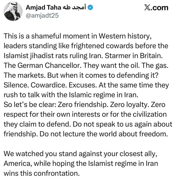 Western Leaders Exposed: Cowardice in the Face of Iranian Jihadists-Emirati analyst Amjad Taha