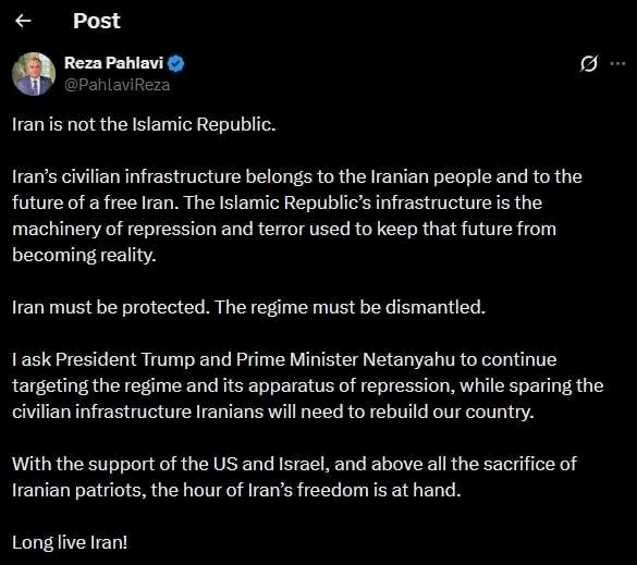 Reza Pahlavi Calls for Surgical Strikes: Hit the Regime Hard, Spare the Iranian People