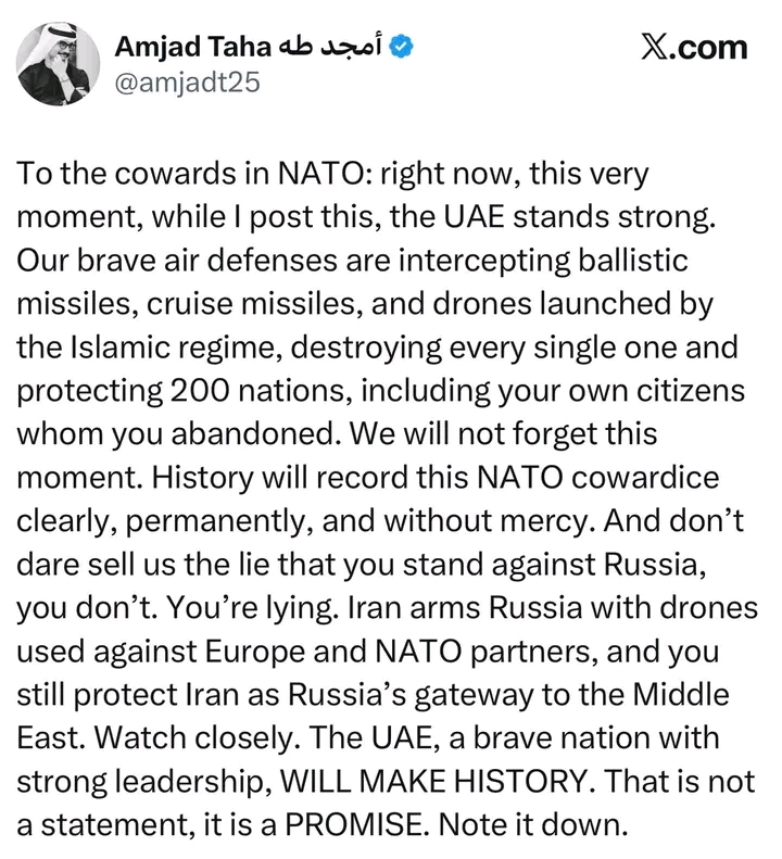 UAE Stands Alone Against Iranian Barrage as NATO Watches From the Sidelines