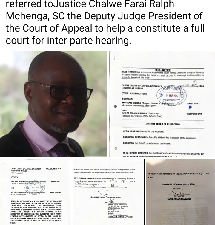 Judge Muzenga Grants Morgan Ng’ona an exparte Injunction..matter coming up for inter-party hearing next month on 14th April 2026…