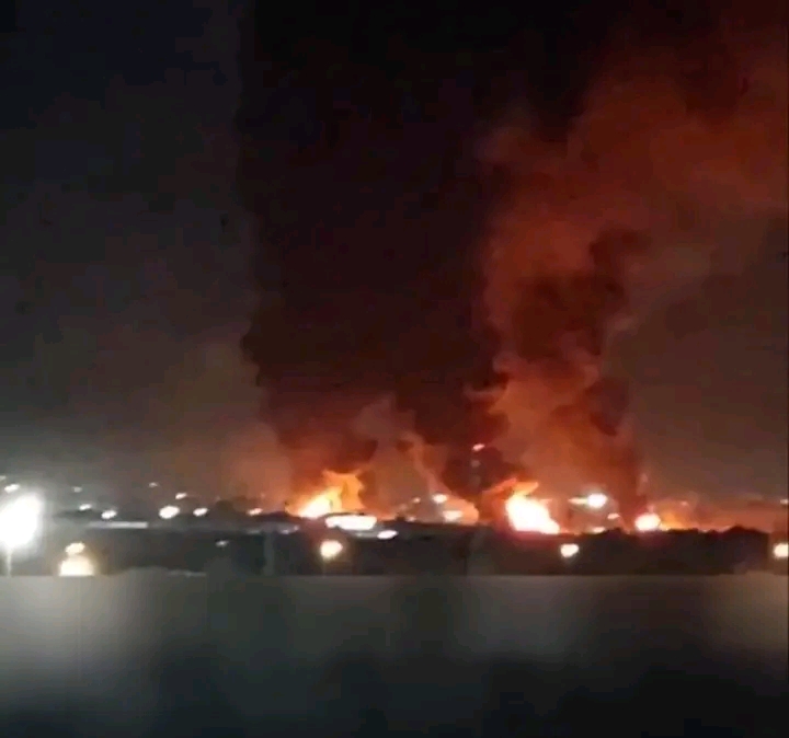 COLUMNS OF FLAMES ENGULF TEHRAN AIRPORT AS ISRAEL PUMMELS IRAN