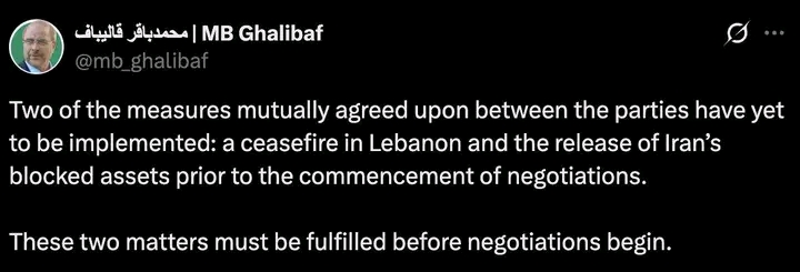 Iran just drew a hard line: No talks with the US until Israeli strikes on Lebanon stop and frozen Iranian assets get released
