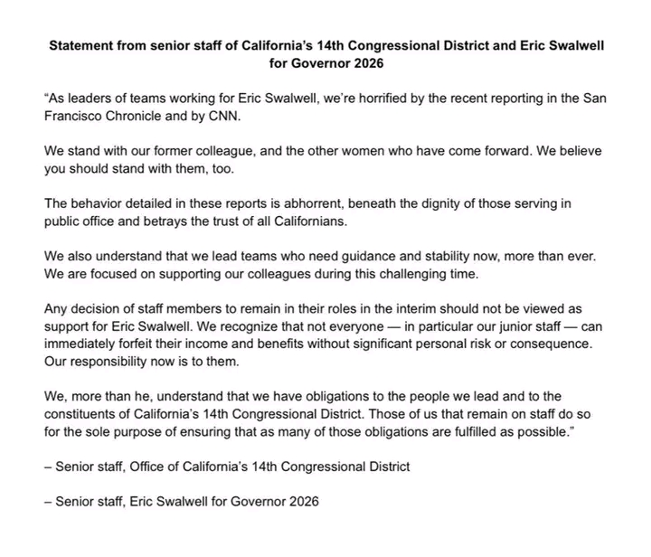 SWALWELL’S OWN STAFF THROWS HIM UNDER THE BUS IN DAMNING STATEMENT