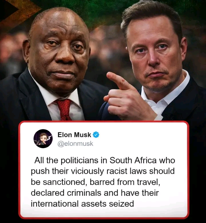 ELON MUSK DEMANDS SANCTIONS AGAINST SOUTH AFRICAN POLITICIANS — CALLS LAWS ‘VICIOUSLY RACIST’ AND SAYS THEY SHOULD BE BANNED FROM TRAVEL AND HAVE THEIR ASSETS SEIZED