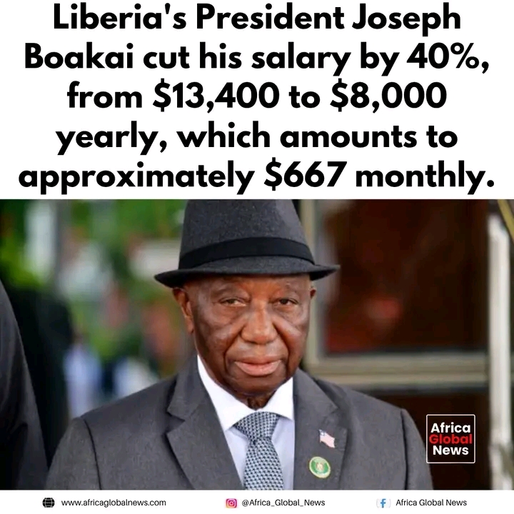 Liberia’s President Joseph Boakai has cut his salary by 40%, reducing it from $13,400 to about $8,000 annually.