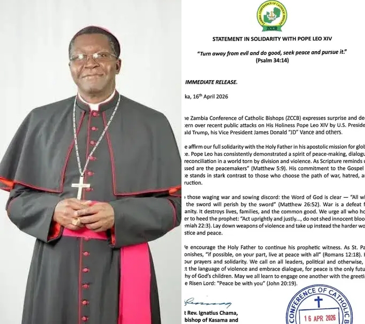ZAMBIA&nbsp; CATHOLIC BISHOPS CONDEMNS ATTACKS ON POPE LEO XIV BY TRUMP AND OTHERS, URGES GLOBAL LEADERS TO EMBRACE PEACE.