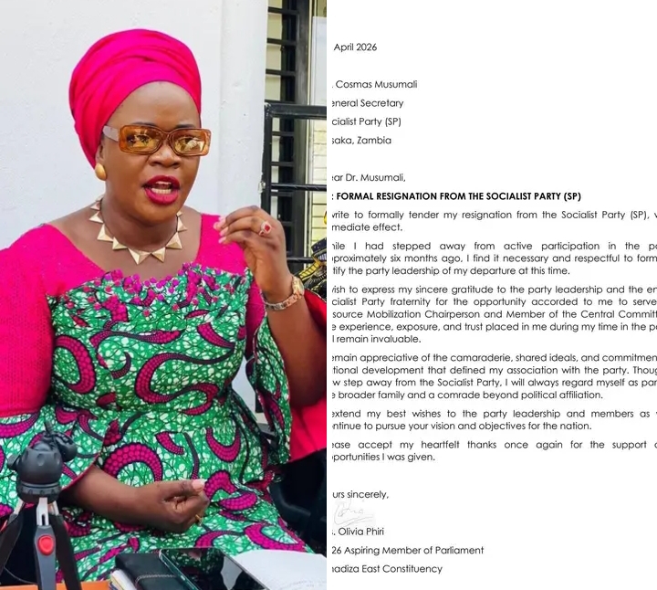 OLIVIA PHIRI RESIGNS FROM SP, EXPRESSES GRATITUDE TO LEADERSHIP