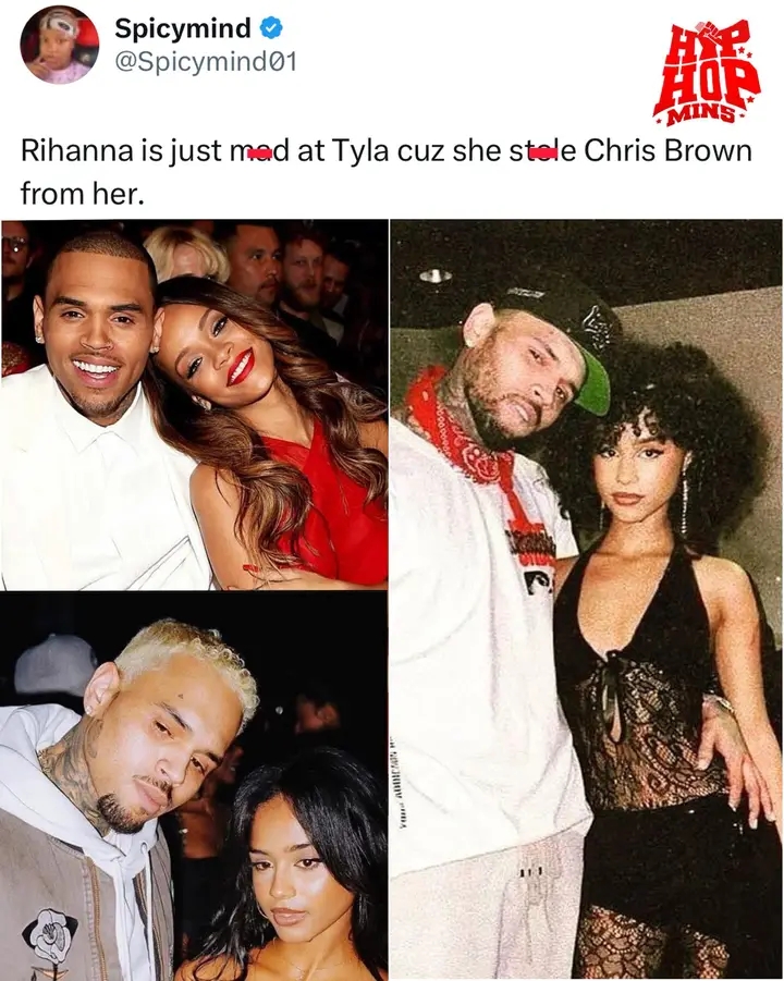 Rihanna is said to be ma:d at Tyla because she st0le Chris Brown from her