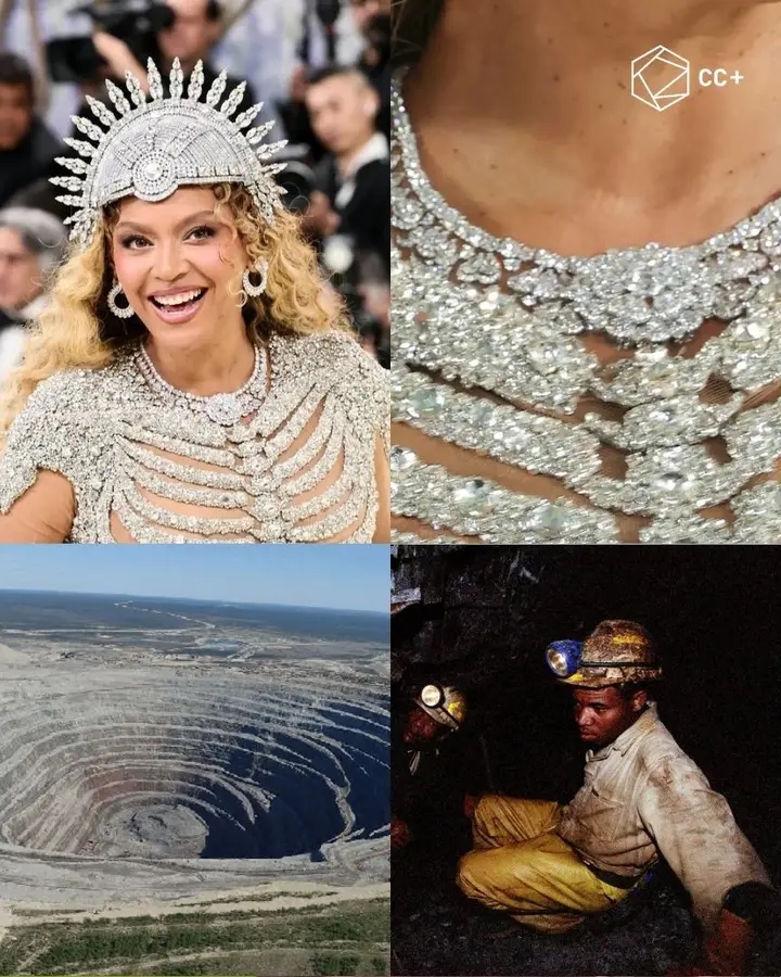 Beyoncé’s diamond jewelry at the Met Gala reportedly featured 342 carats of diamonds sourced from the Karowe mine in Botswana