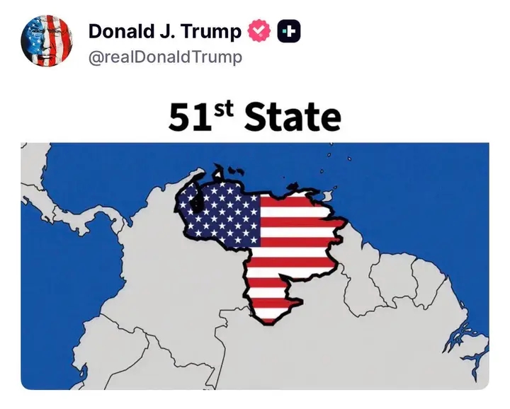 Trump has triggered outrage after posting an image depicting Venezuela as America’s “51st State”