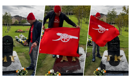 We dit it – Emotional moment man visits his friend’s grave to celebrate with him after Arsenal won the Premier League