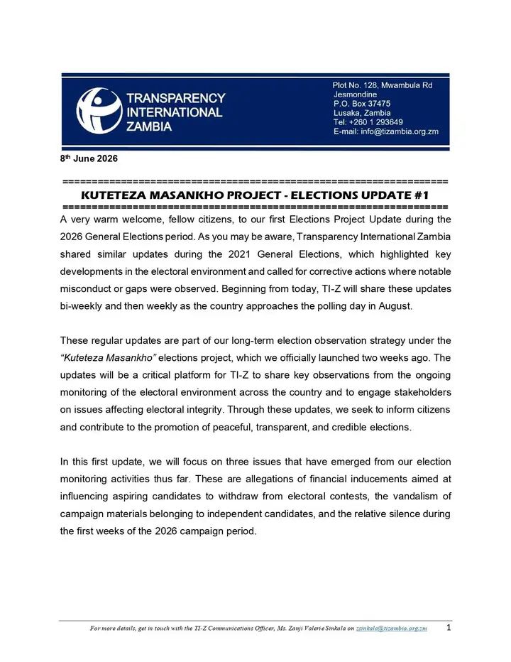 KUTETEZA MASANKHO PROJECT – ELECTIONS UPDATE #1